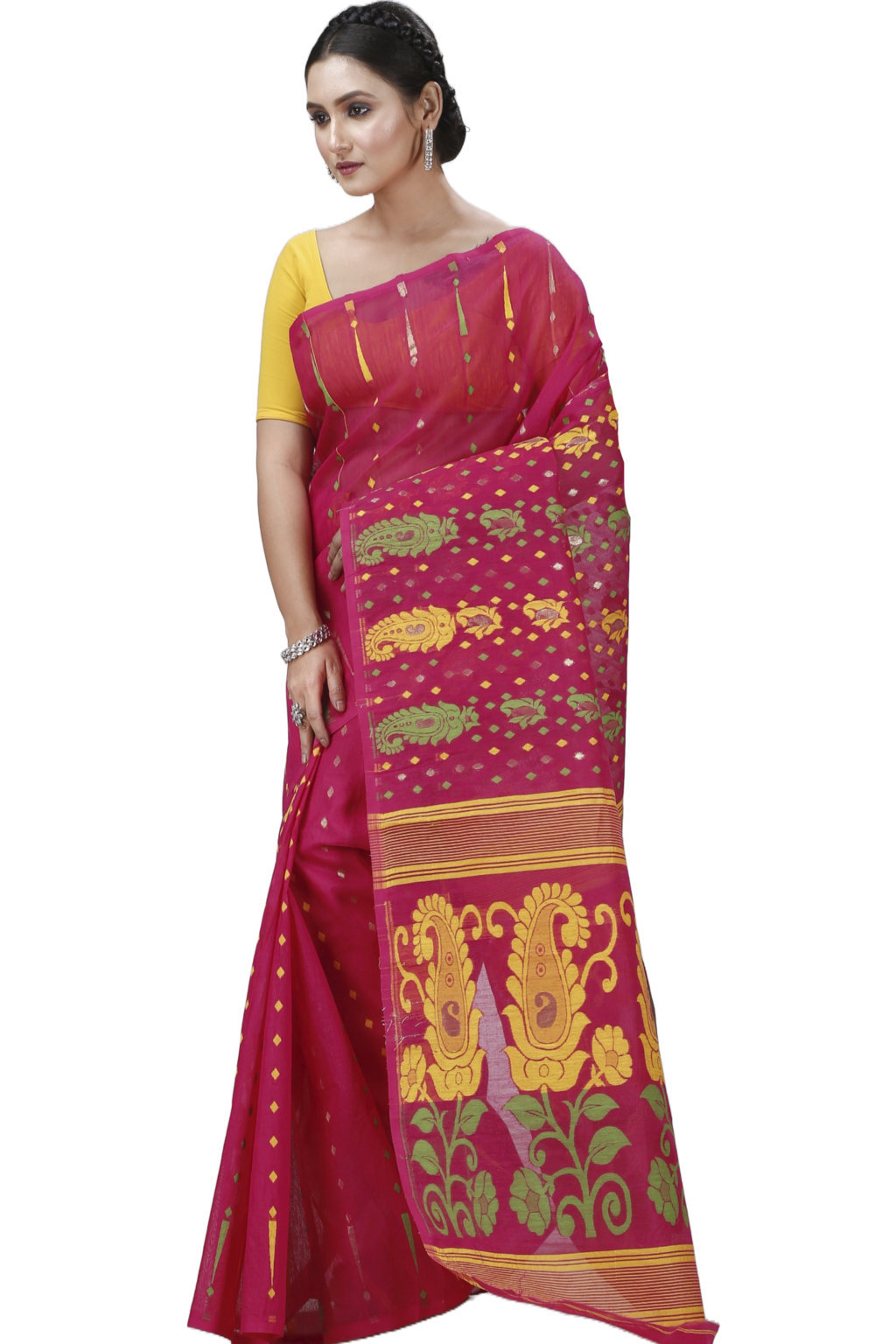 Maroon Pure Cotton Vani Jamdani Saree (1110)